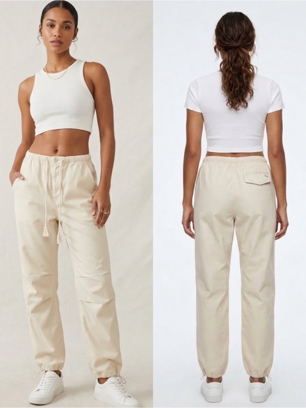 Tna X Aritzia Cache Cargo Parachute Pant Darted Barrel Beige Jogger Cotton